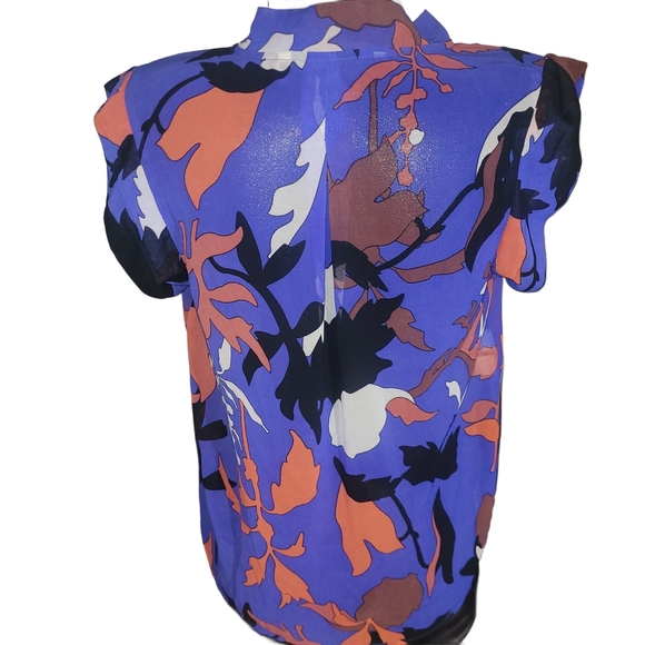 Rachel Roy Blue and Orange Floral Print Blouse M - Picture 6 of 7